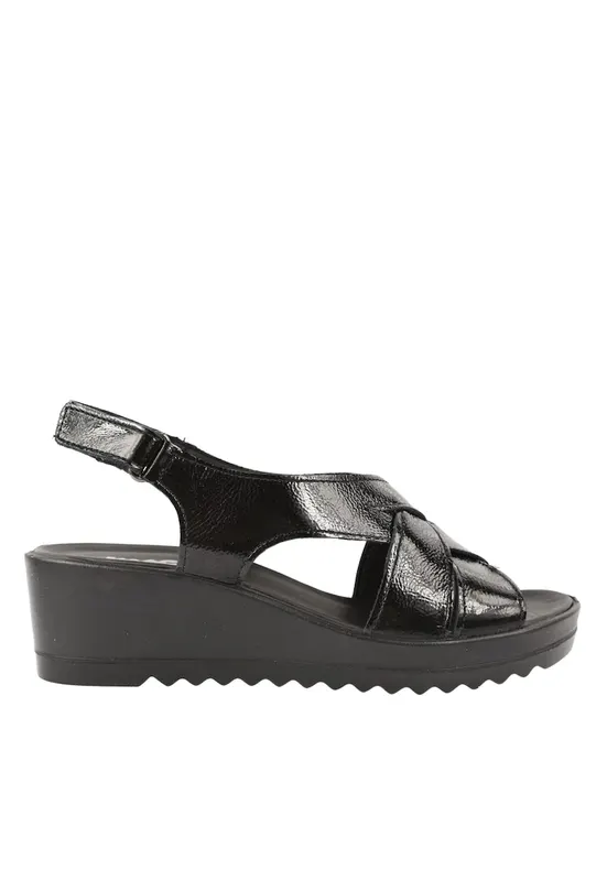 Sandale casual - dama - 757510 negru - piele lacuita - platforma - Negru