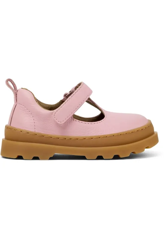 Pantofi de piele cu bareta in T Brutus - Roz pastel