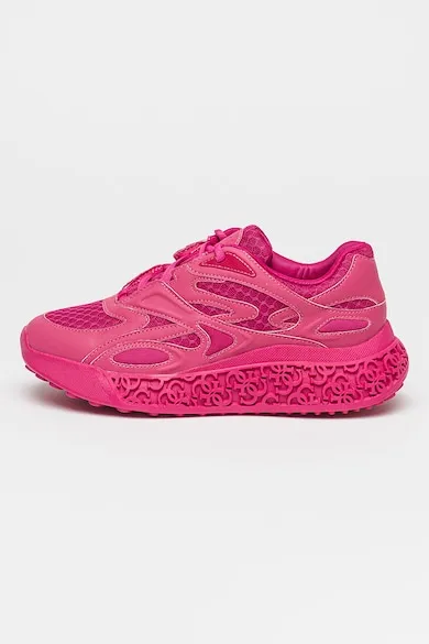 Pantofi sport wedge cu insertii de plasa - Fucsia