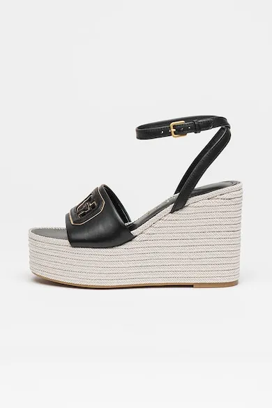 Sandale-espadrile wedge - Auriu/Negru