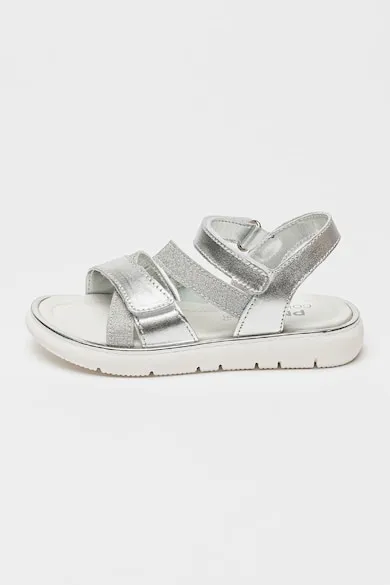 Sandale din piele cu velcro - Argintiu