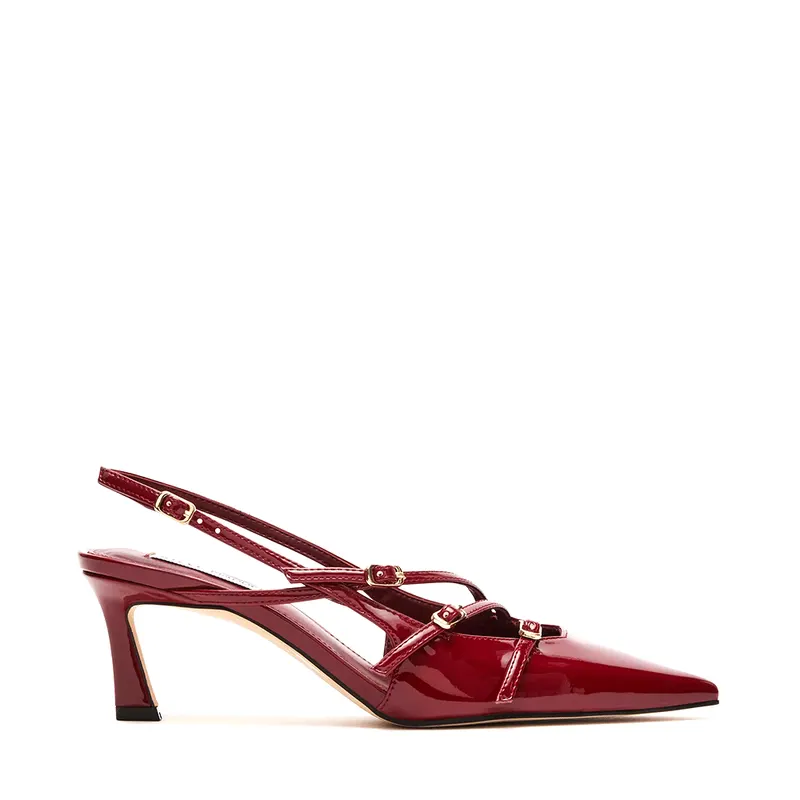 Pantofi cu toc slingback femei Steve Madden Liana bordo din lac 1469ddlianalbo
