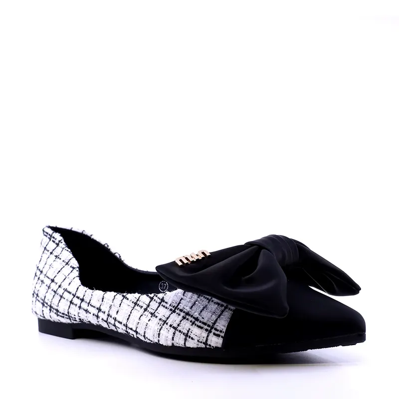 Balerini cu funda deco femei Solo Donna alb cu negru 1169DB2100AN — imaginea 2