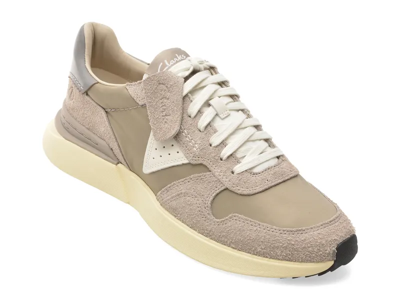 Pantofi sport CLARKS gri, CRAFT WICK LACE, din material textil si piele naturala