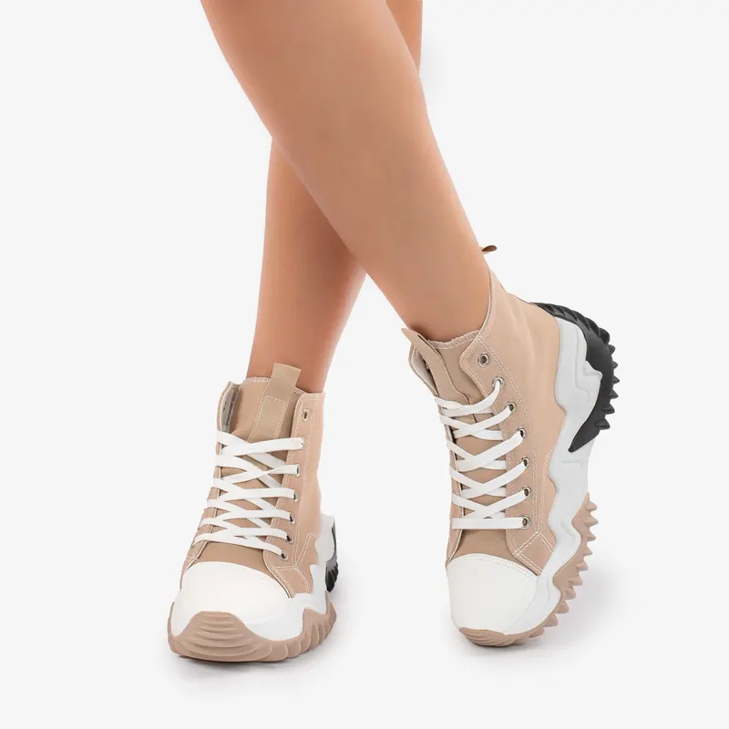 SNEAKERS DAMA Tip Converse din textil si Piele Ecologica CRL0830 BEJ