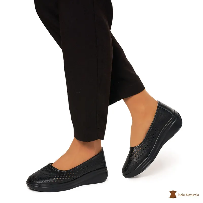 Balerini Dama Piele Naturala Slip-on CRL0076 NEGRU