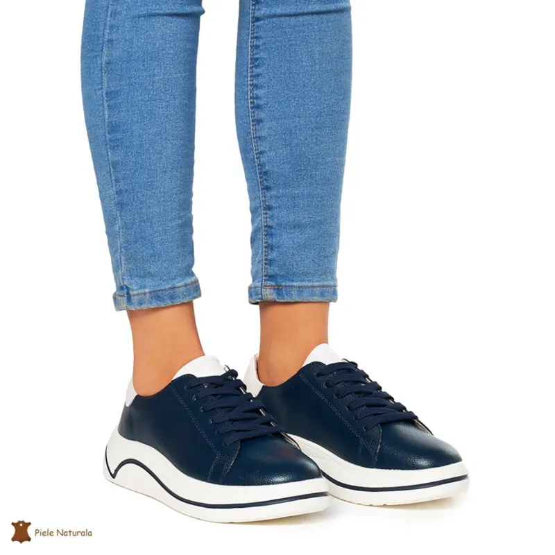 Pantofi Casual dama din Piele Naturala CRL0059 Bleumarin