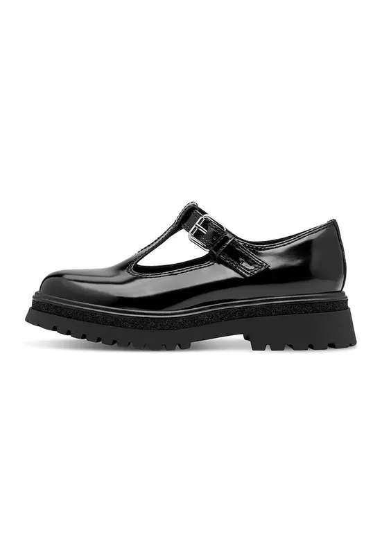 Pantofi din piele lacuita cu bareta in T - Negru