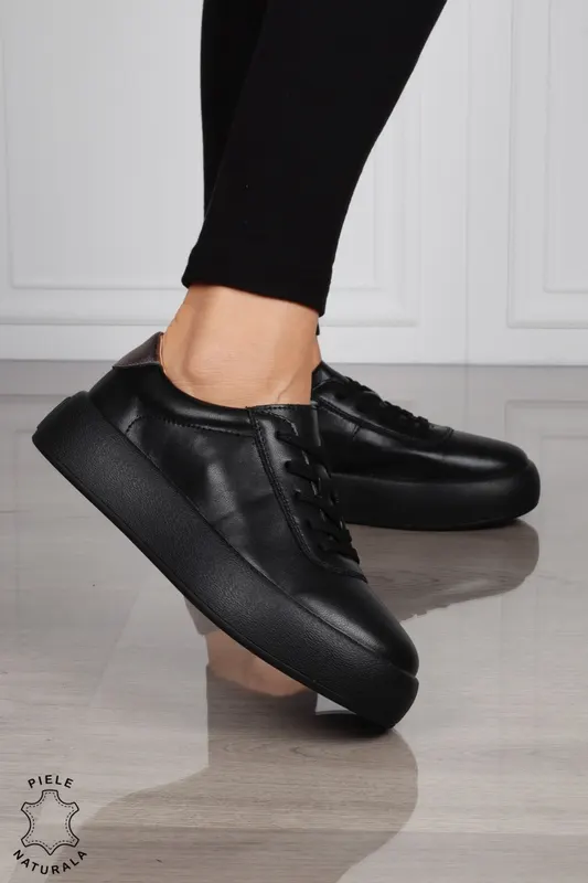 Pantofi Casual DAMA din PIELE Naturala cu talpa inalta plata CRL1518 NEGRU