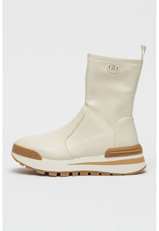 Ghete wedge de piele ecologica - Alb murdar