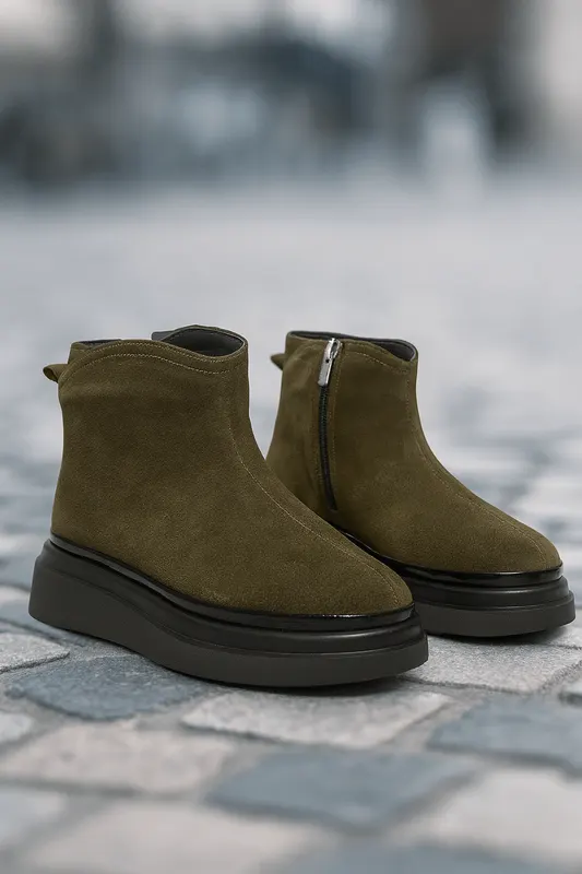 Ghete Casual Dama din Piele Intoarsa Verde - COLE