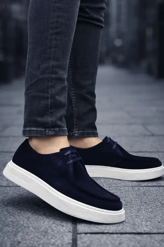Pantofi Casual din Piele Albastri cu Talpa Alba - RUD BLU