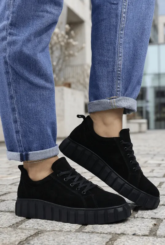 Sneakers din Piele Intoarsa cu Siret - TORE BLACK