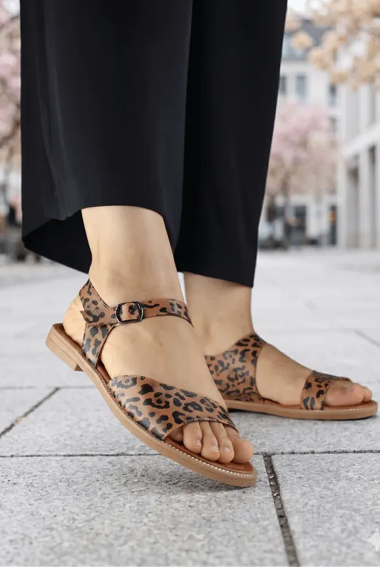 Sandale din Piele Naturala Maro - Ireny Leopard