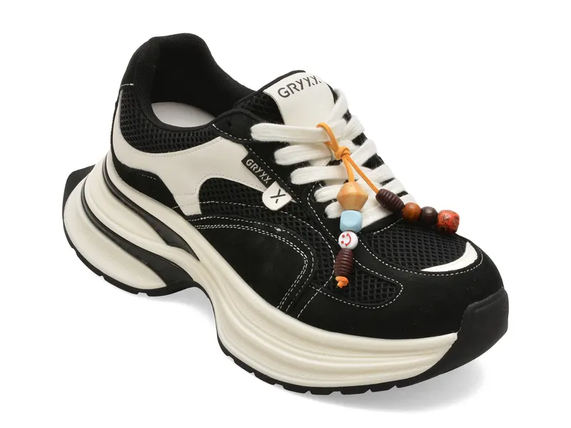Pantofi sport negri, 9052, din nabuc