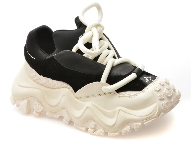 Pantofi sport negri, 6710, din material textil si piele naturala