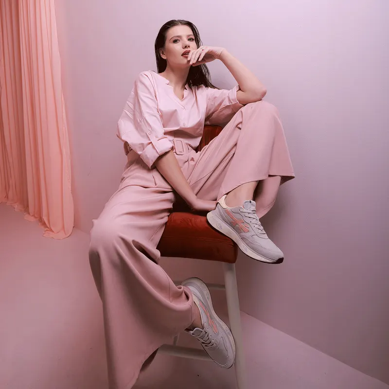 Sneakers femei Premiata Lauryn gri din piele și textil 1691DP8184GR — imaginea 2