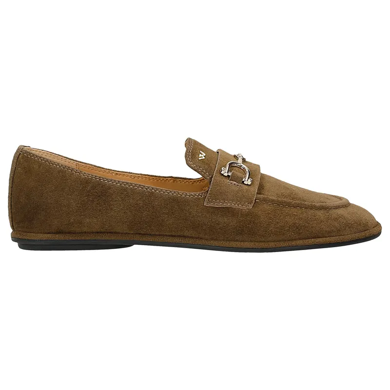 Mocasini damă maro cu ornament auriu