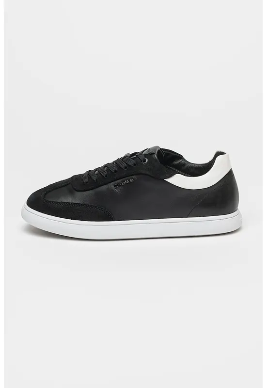 Pantofi sport din piele si garnituri din piele intoarsa - Alb/Negru