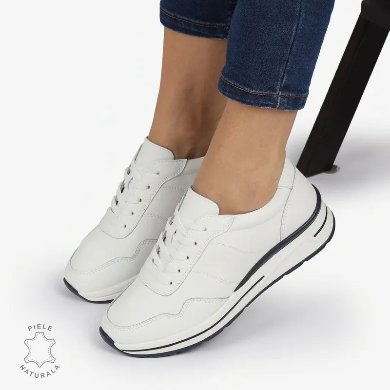 PANTOFI CASUAL Piele Naturala CU INCHIDERE SIRET SI MODEL PE TALPA CRL1303 ALB