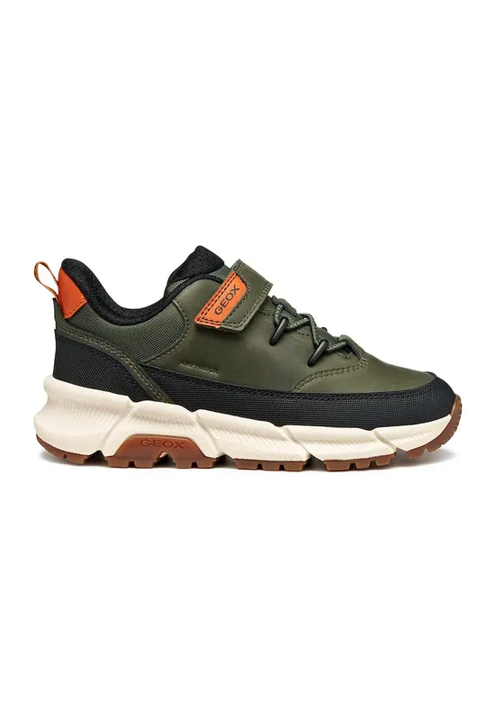 Pantofi sport de piele ecologica cu velcro - Kaki inchis