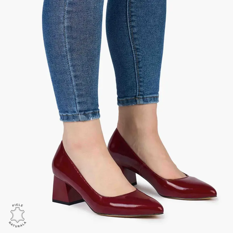 Pantofi Eleganți dama din Piele Naturala CU TOC MIC CRL0981 BURGUNDY