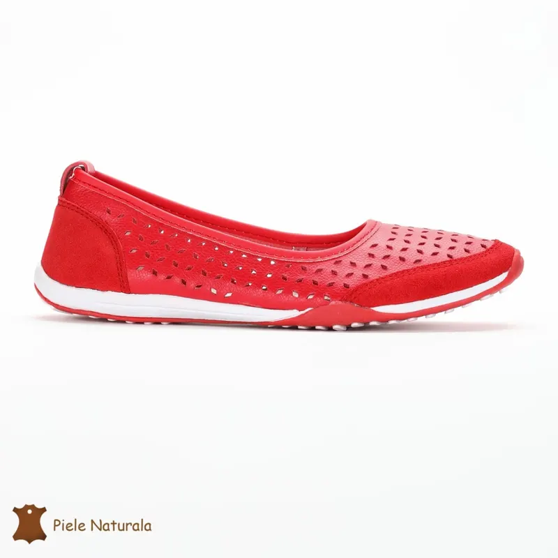Balerini Roșii din Piele Naturala cu talpa flexibila CRL0168