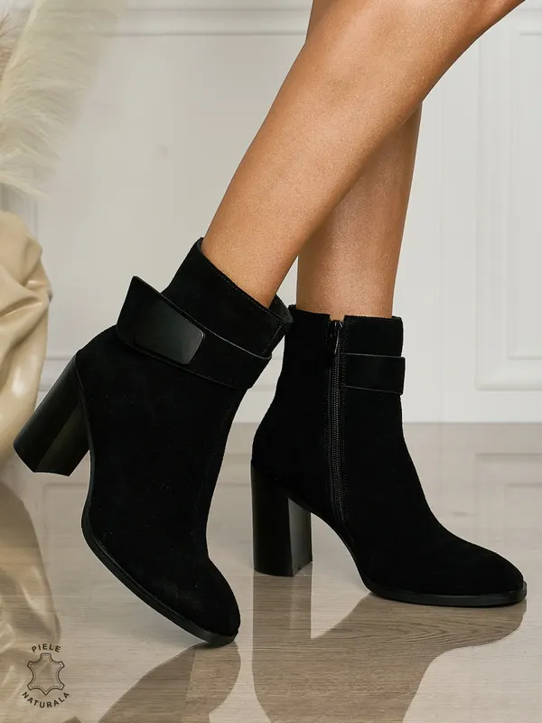 Botine DAMA din PIELE NATURALA CU TOC GROS CRL1504 Negru Suede
