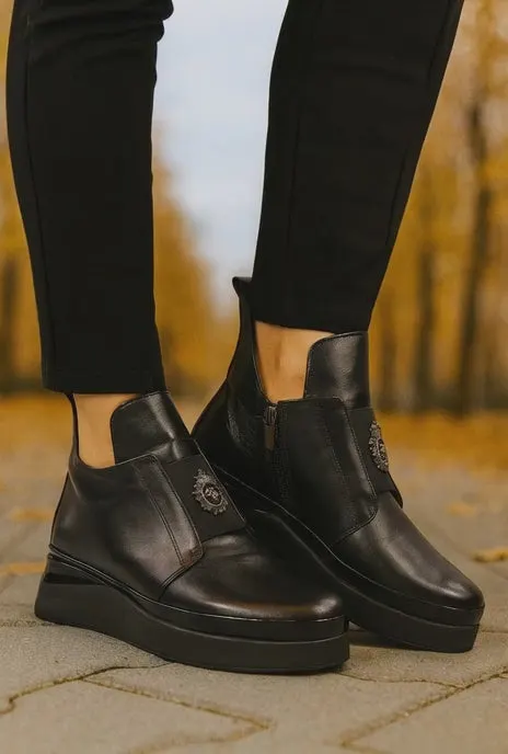 Ghete Casual din Piele Box Negre cu Accesoriu - WELY