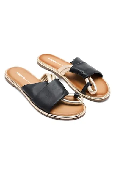 Papuci din piele - Negru