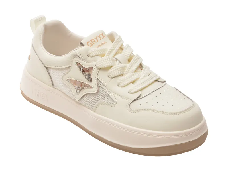Pantofi sport albi, C1180, din piele naturala