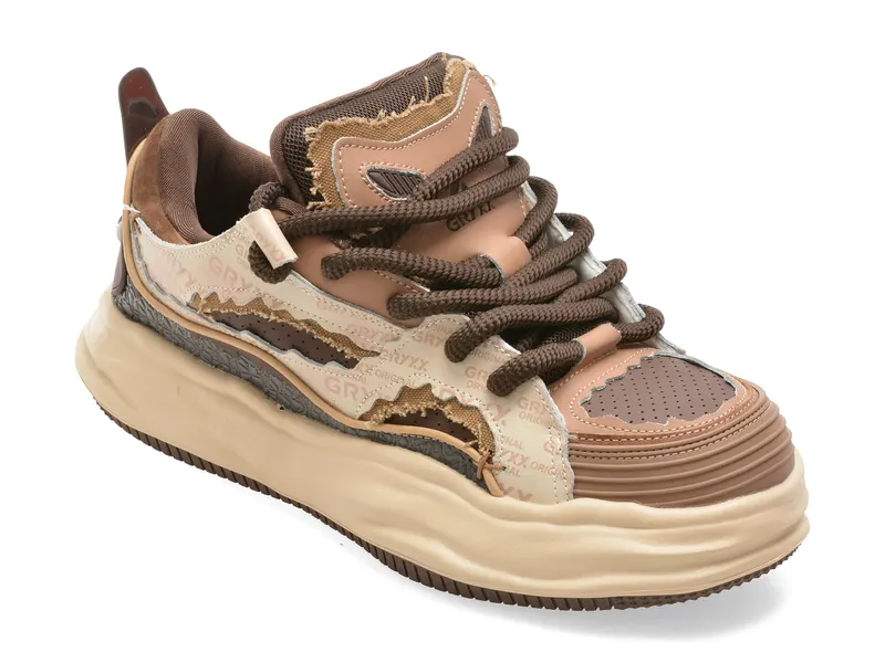 Pantofi sport maro, 25081, din piele naturala