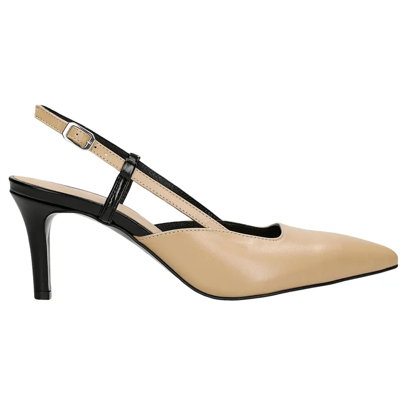 Pantofi stiletto bej-negri cu călcâi deschis damă