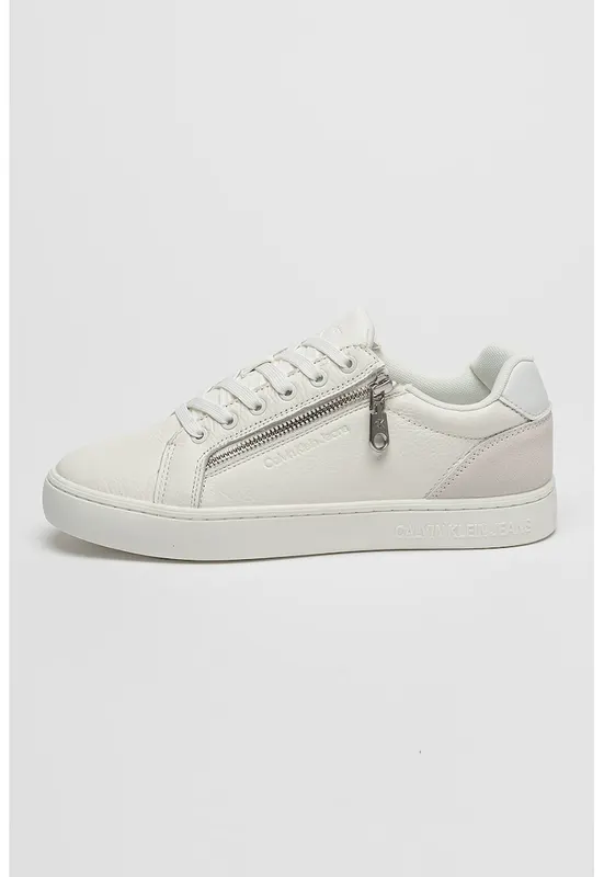 CALVIN KLEIN - Pantofi sport de piele cu detaliu cu fermoar - Alb