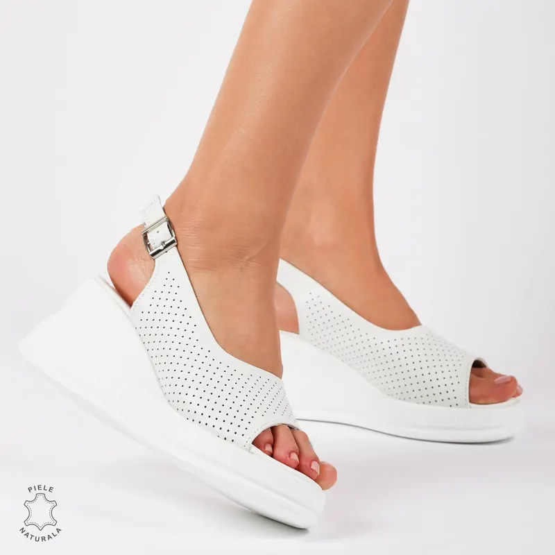 SANDALE Dama DIN Piele Naturala TALPA INALTA CRL1435 ALB