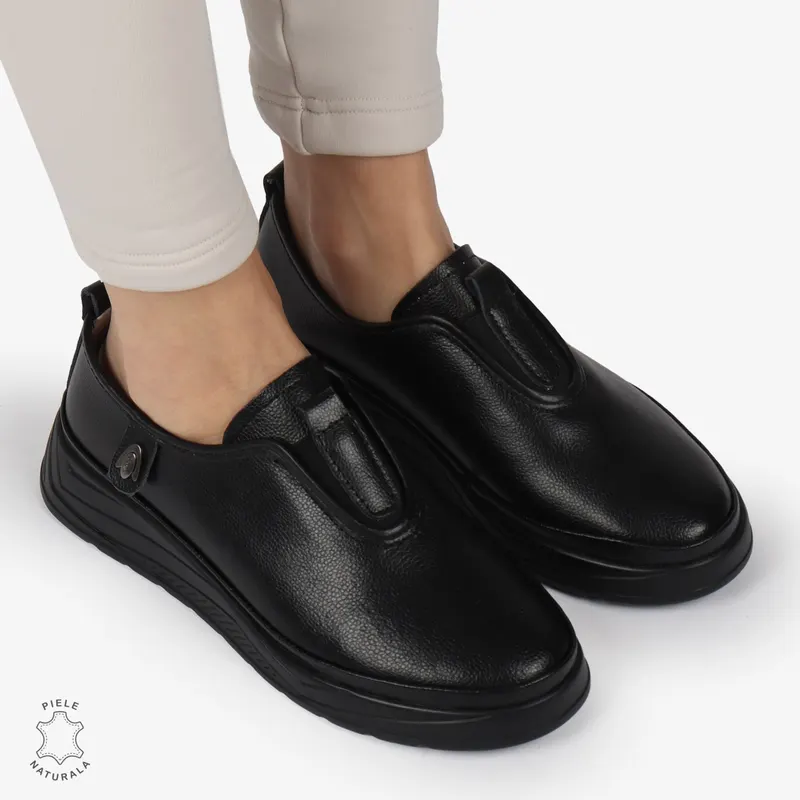 Pantofi Casual dama din Piele naturala CONFORTABILI SLIP-ON CRL1336 NEGRU
