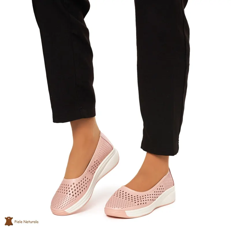Balerini Dama Piele Naturala Slip-on CRL0076 ROZ