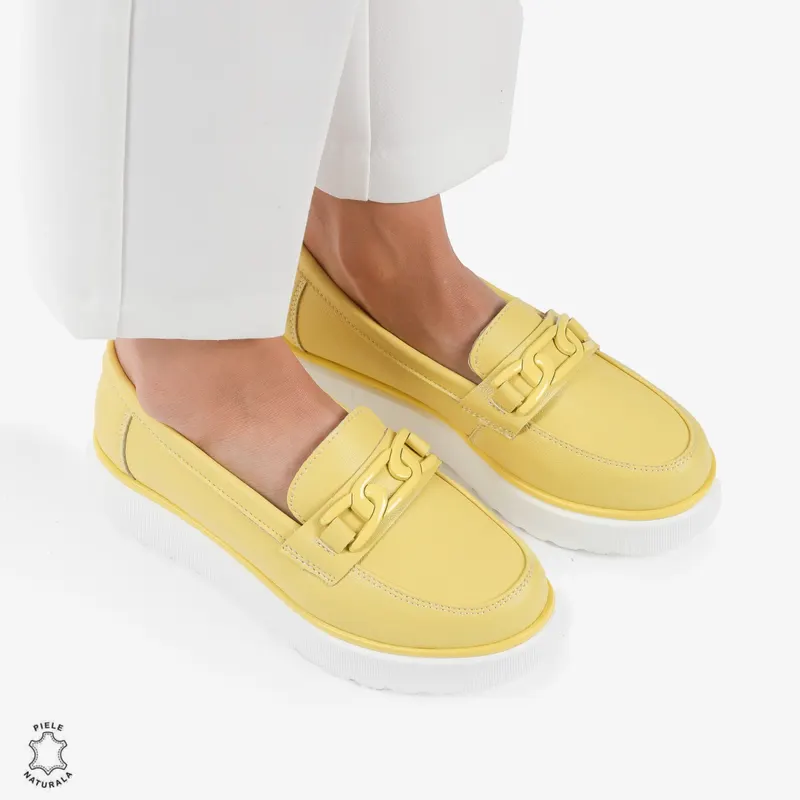 Mocasini dama din piele naturala CRL0787 GALBEN
