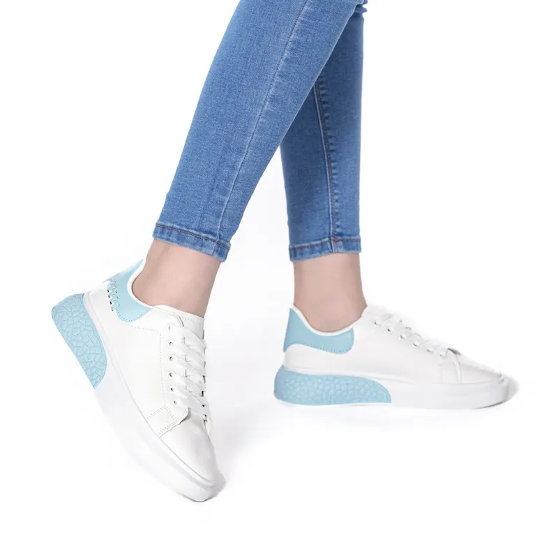 SNEAKERS Dama din Piele Ecologica CRL0129 Alb cu Albastru
