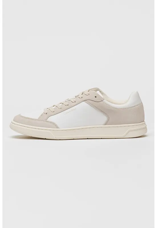 Pantofi sport cu garnituri de piele intoarsa - Alb/Maro taupe deschis