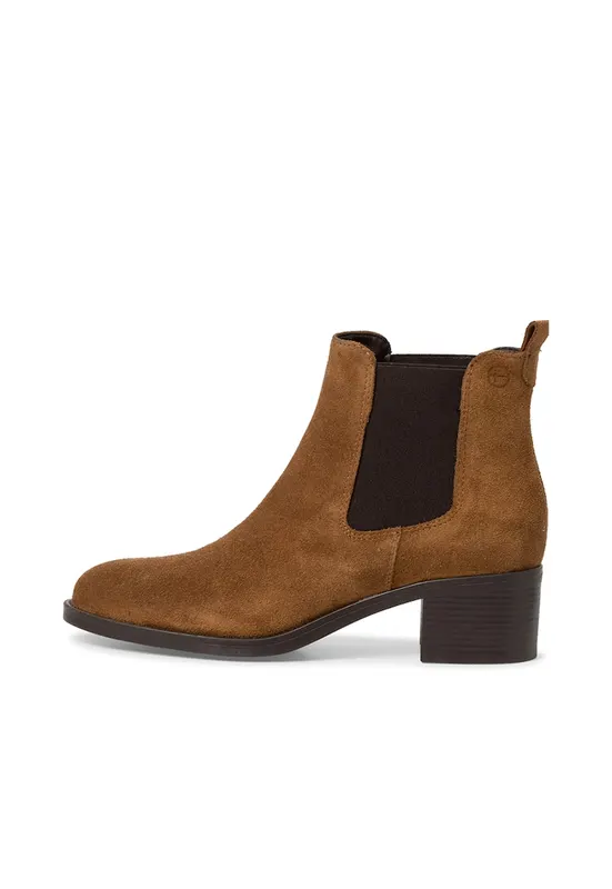Ghete Chelsea de piele cu toc masiv - Caramel