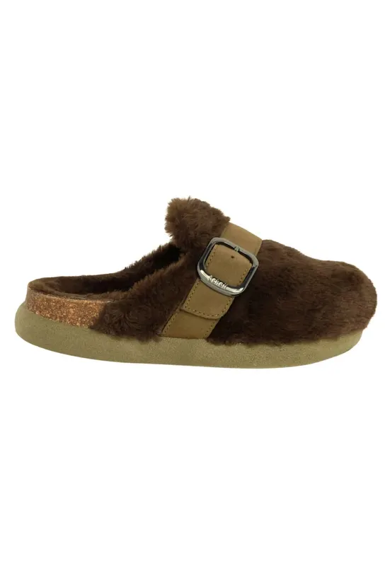 Saboti dama Ivy Big Buckle - piele naturala - blana - verde - confortabili -