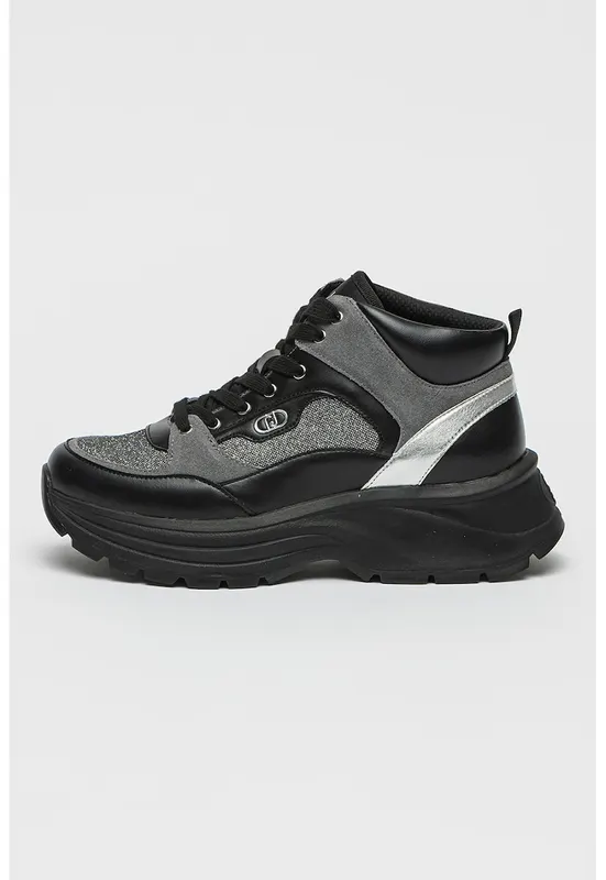 Pantofi sport mid cut cu garnituri stralucitoare - Negru/Argintiu