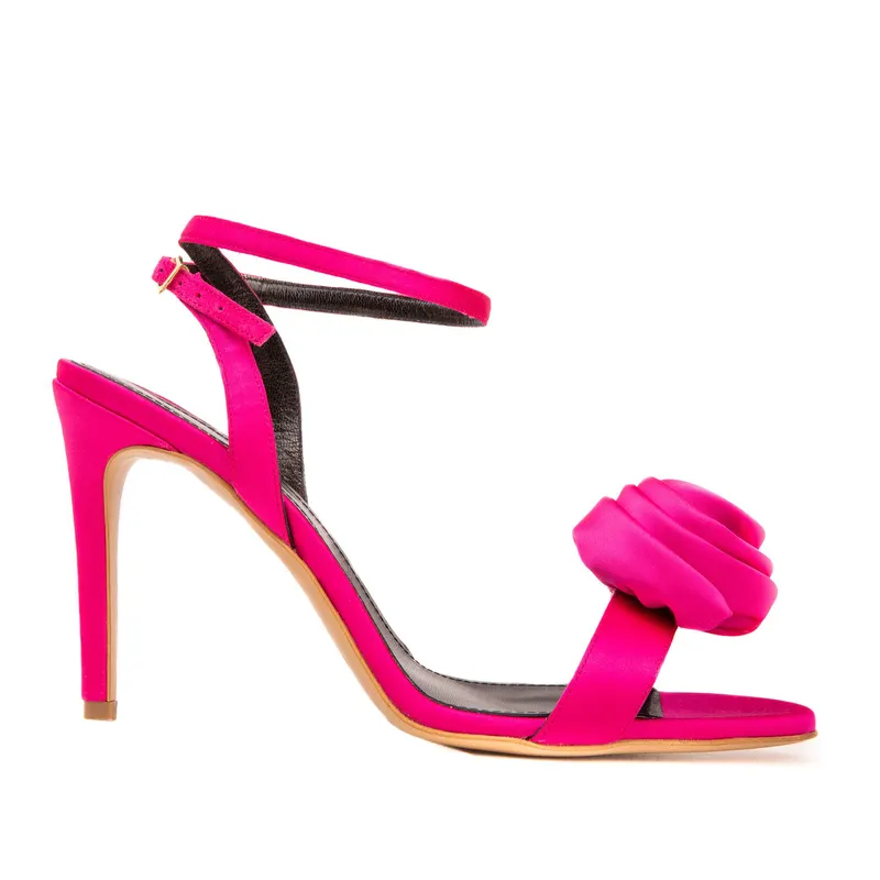 Sandale Lauren cu Floare Satin, Fucsia - 35.5 / 9.5 cm - Gros