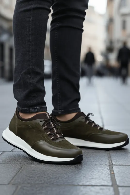 Sneakers din Piele Verzi cu Strech - DAVY GREEN