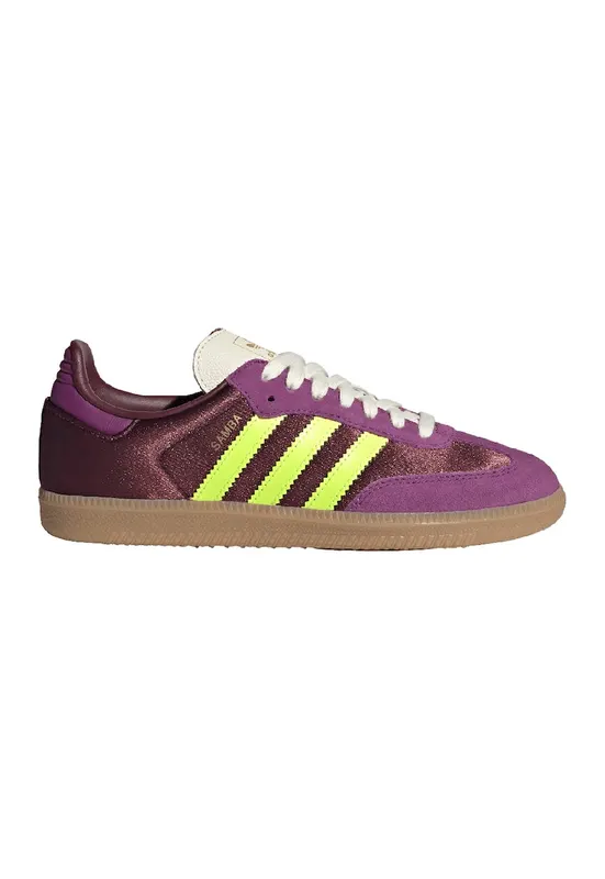 Pantofi sport cu garnituri din piele intoarsa Samba - Maro inchis/Verde neon/Roz