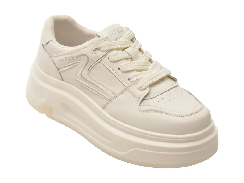 Pantofi sport albi, 8219, din piele naturala