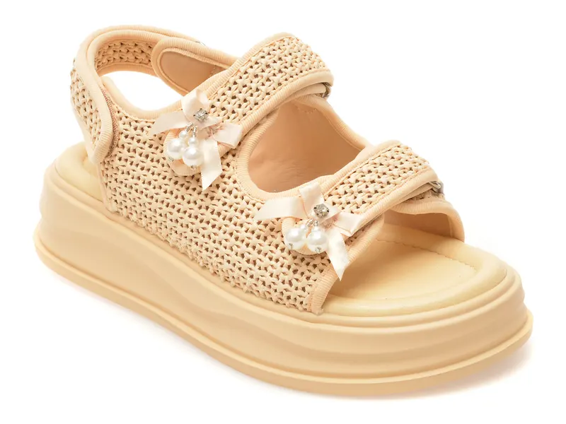 Sandale bej, 7163, din piele ecologica