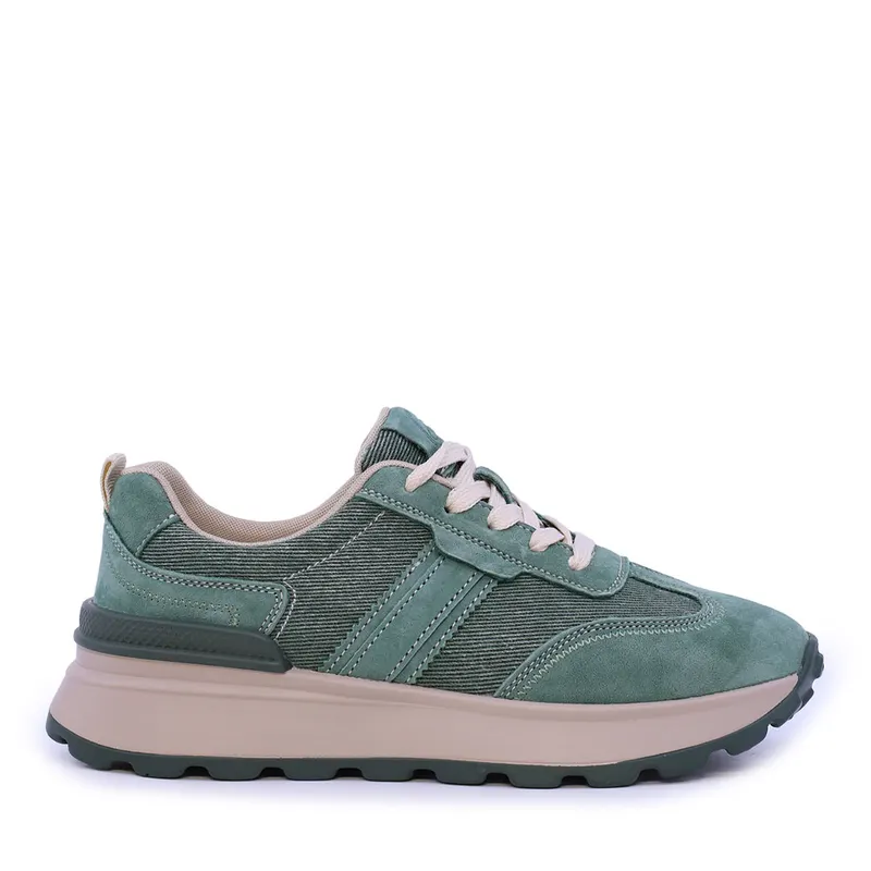 Sneakers ușori femei verzi din piele și textil 1992DP6527VV