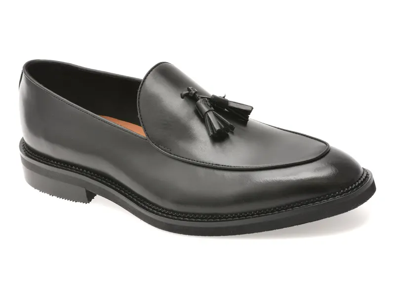 Mocasini eleganti negri, PORTOS 001, din piele naturala